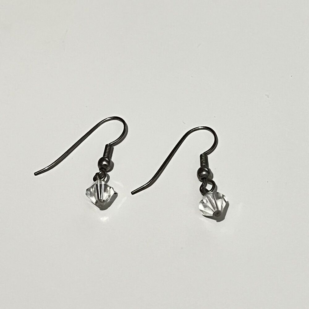 Dainty Clear Geometric Bead Dangle Hook Earrings Minimal Romantic tiny‎ - Picture 4 of 4